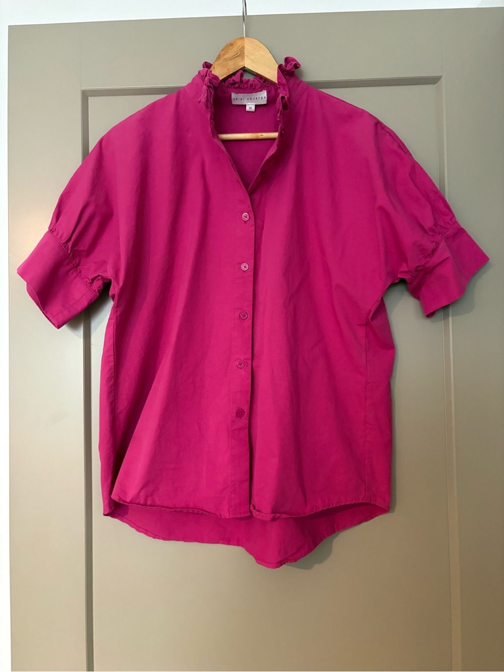 Heidi Houston Ruffle short sleeve top in Berry